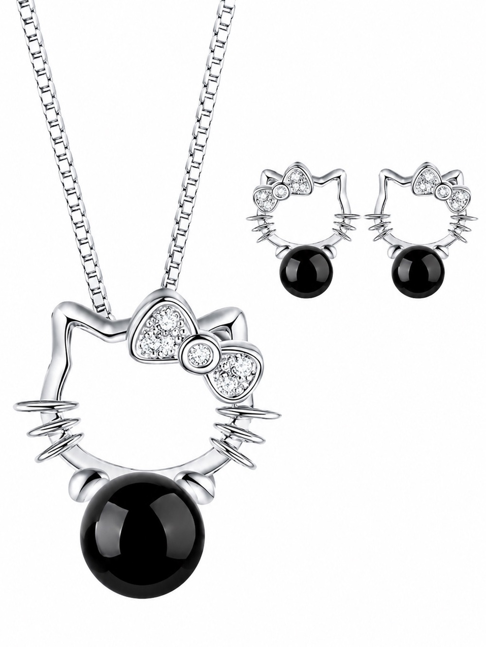 Hello Kitty Set in 925 Sterling silver in black.